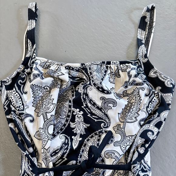 Vintage One Piece Swimsuit Paisley Black and White Jantzen Waist Tie Size S/M - Picture 2 of 14
